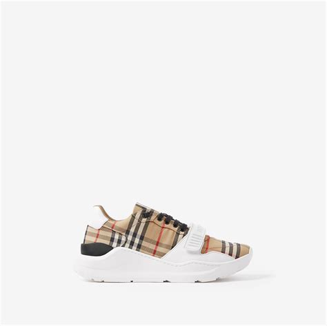 burberry sneakers velcro|Check and Leather Sneakers in Archive beige.